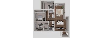 F1 Three Bedroom Two Bathroom 3D Floorplan at Solhaven Grand Chute, Appleton, 54913