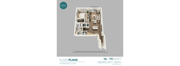 A floor plan of a 1 bedroom, 1 bathroom apartment.