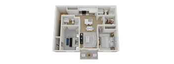 a 3d rendering of a bedroom floor plan of a house