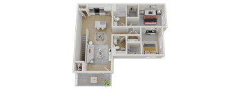 a 3d rendering of a bedroom floor plan