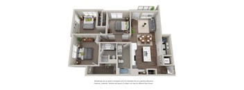 3 Bed Lower Floor Plan at Tivoli Green Apartments & Townhomes, Mount Pleasant, 53406