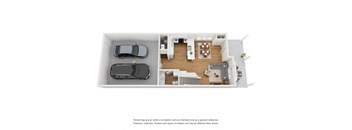 A floor plan of a house with a kitchen, living room, and two bedrooms.