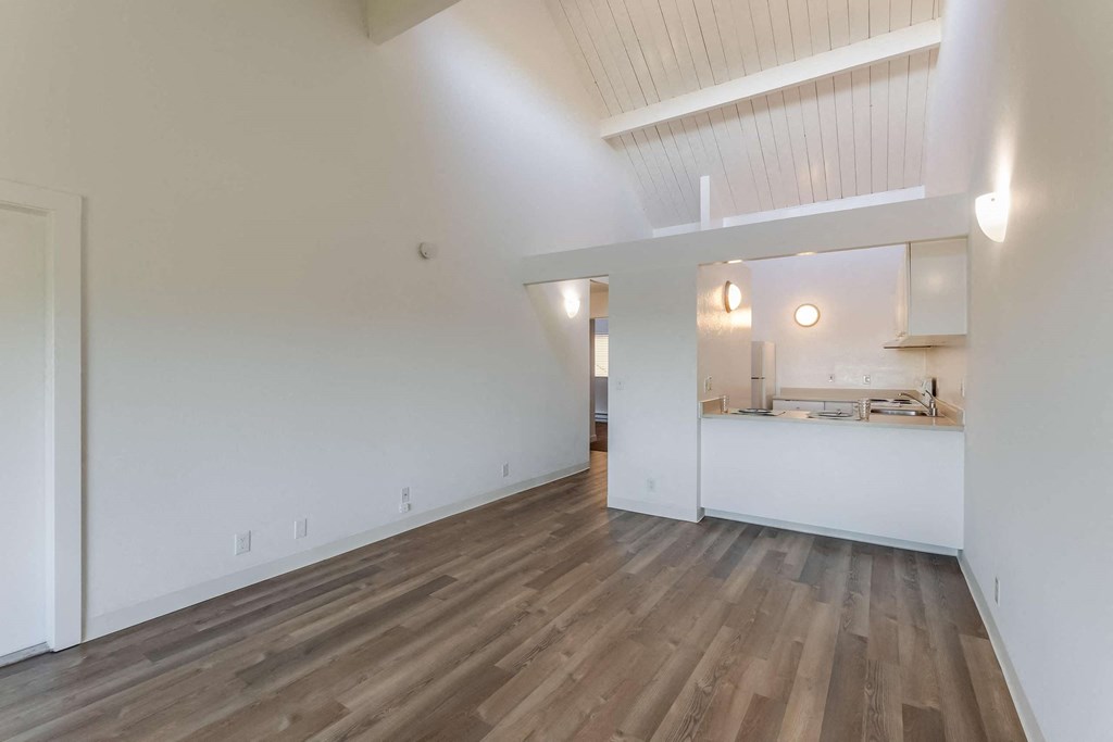 living room with view of kitchen