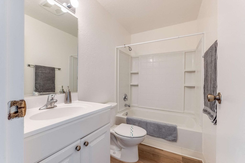 bathroom with toilet, sink, and shower