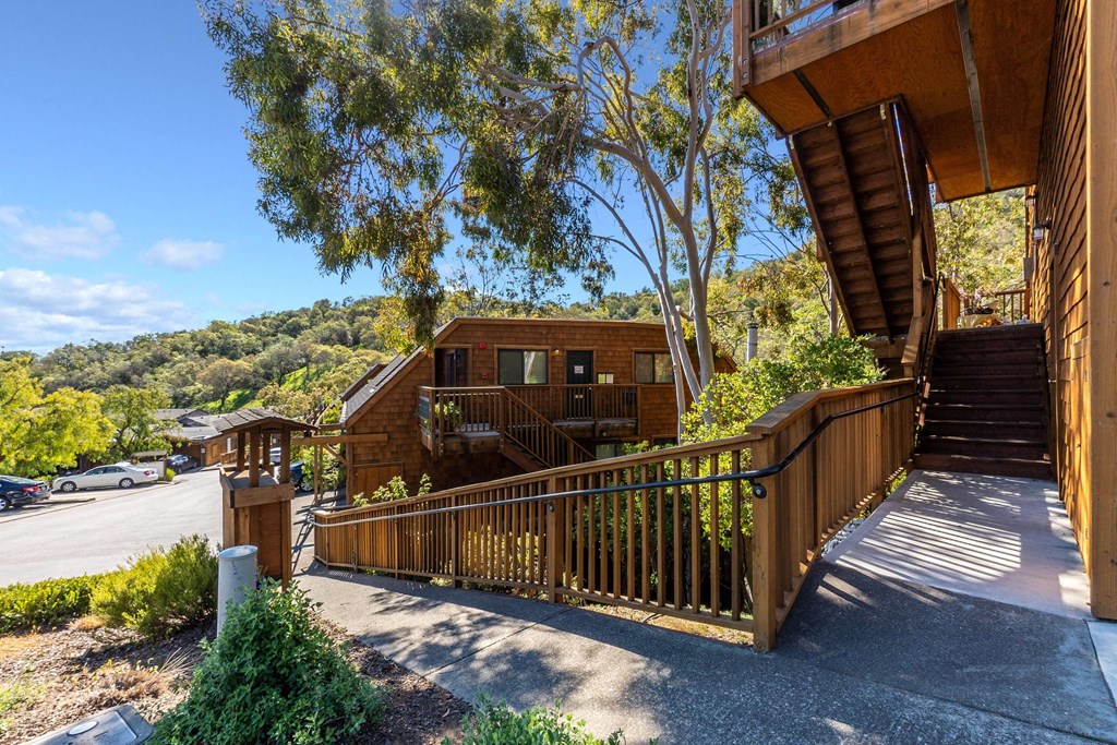 exterior of apartment buildings at Posada West Apartments, Novato, CA, 94949