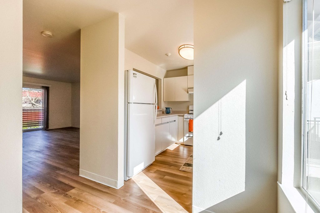View of entry way and kitchen