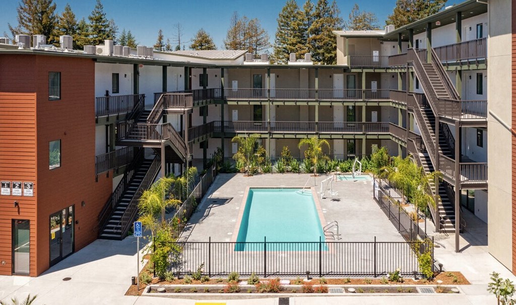 pool and exterior of building