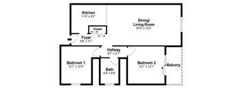 2 Bed 1 Bath Floor Plan at Hamilton Woods, Novato, CA