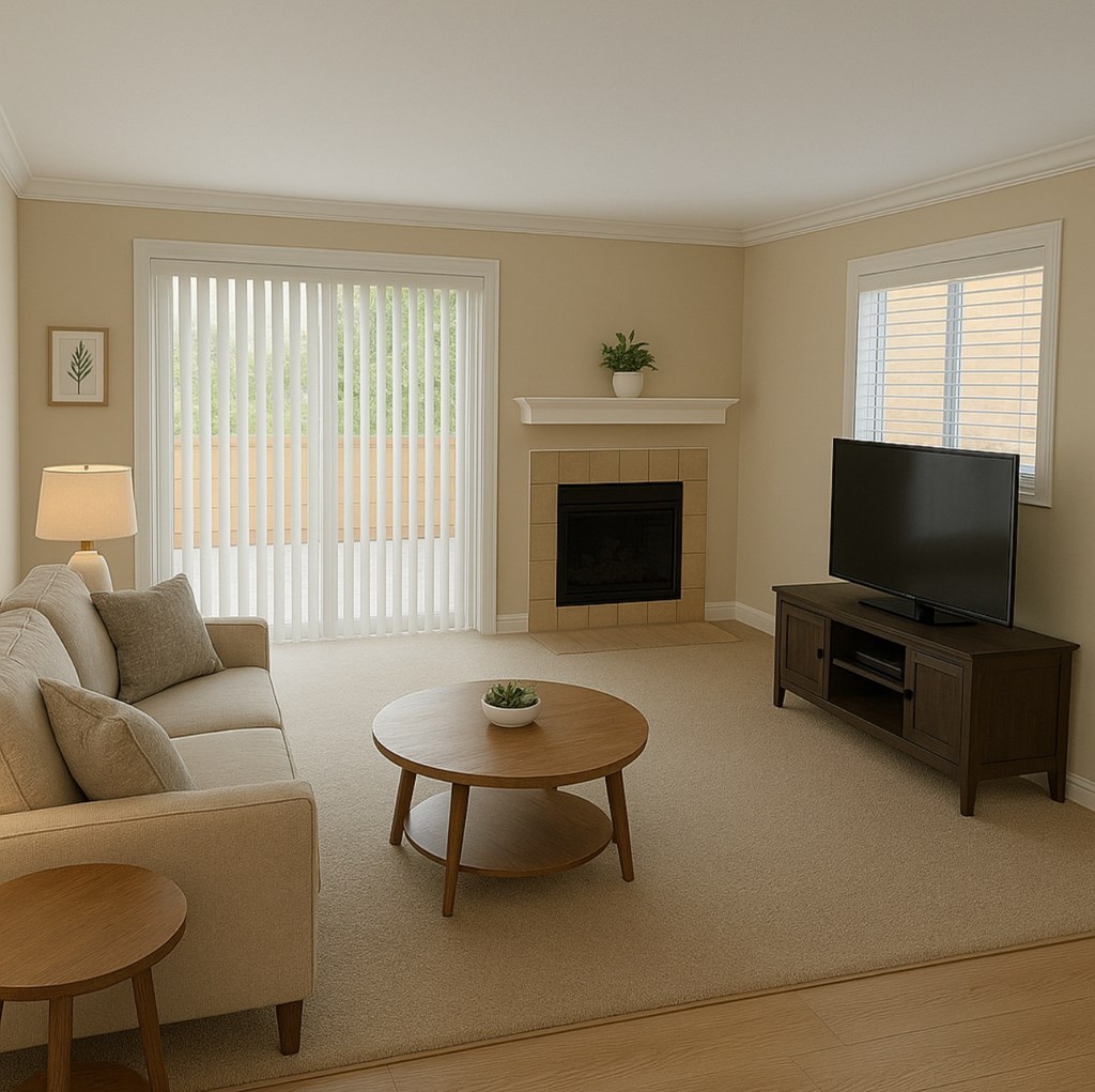 Living Area With Fireplace at Posada West, Novato