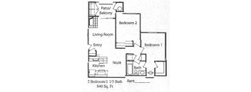 2 bedroom 1 bath floorplan