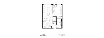 A floor plan of a 1 bedroom, 2-60% AMI, 644 sq ft apartment named The Midwell.