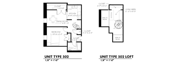 A floor plan for a 502 unit type with a loft area.
