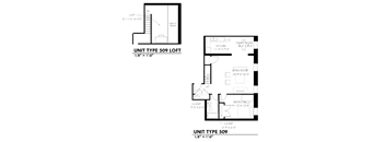 A floor plan for a loft and a standard unit type 509.
