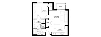 A black and white image of a house floor plan with labeled rooms.
