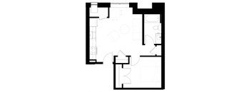 a floor plan of a house with a bedroom and a living room