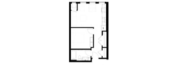 a floor plan of a small house with a bedroom and a living room