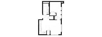 a floor plan of a small house with a bedroom and a living room