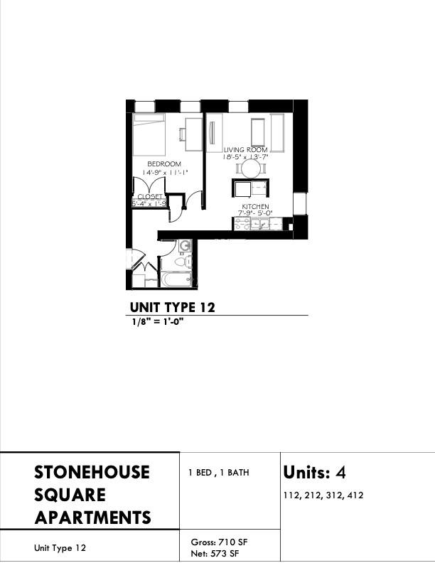 A black and white image of a floor plan for a unit type 12 apartment.