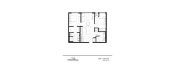 A black and white image of a floor plan for a mid-level apartment.