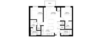 A black and white image of a house floor plan with a balcony.