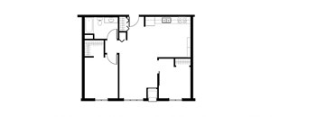 a floor plan of a small house with a bedroom and a living room