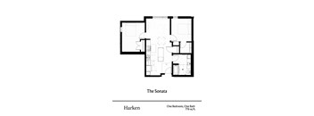 A floor plan of a one bedroom, one bath house called The Sonata.