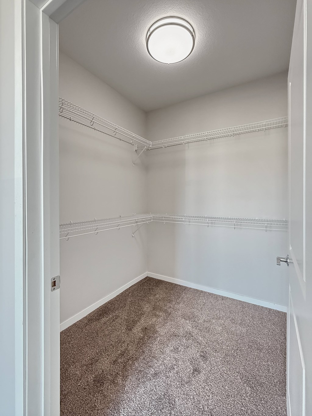 A small, empty room with a carpeted floor and white walls.