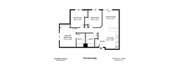 A black and white image of a floor plan for a three bedroom, two bathroom apartment.