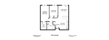 A black and white image of a floor plan for a apartment named The Lincoln.