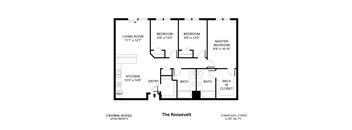 A black and white image of a floor plan for a three bedroom apartment.