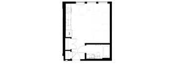 a floor plan of a house with a bedroom and a living room