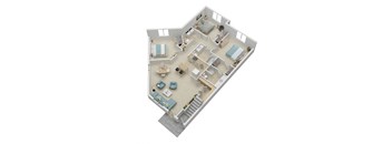 3 bed, 2 bath 1350 square foot floor plan image w
