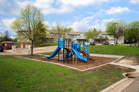 blue children's play set with slides