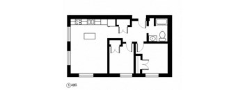 A black and white drawing of a house layout.