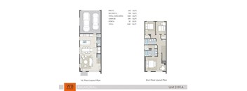 Two floor layout plans for a unit with a total living area of 1438 square feet.