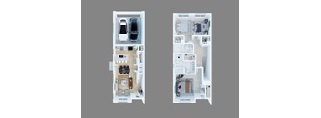 Two floor plans of a house with a garage and a living room.