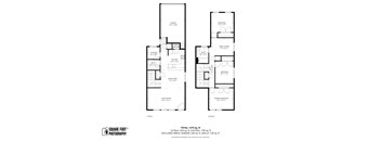 A black and white image of a floor plan for a two-story home.