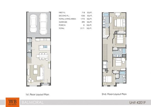 Two floor layout plans for a unit 4201F by WB Balmoral.