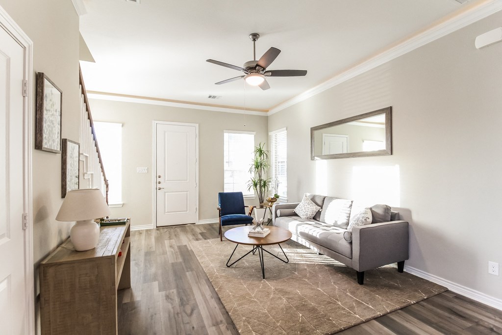 Spacious Living Room with hardwood floors