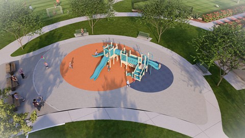 A playground with a slide and swings.