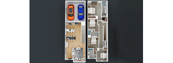 A floor plan of a house with a garage and a living room.