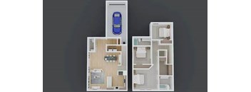 A floor plan of a two-story house with a garage on the first floor and a living area on the second floor.