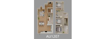 A floor plan of an apartment labeled AU1207.