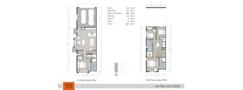 Two floor layout plans for a 4A-Plex-Unit 4232S showing the first and second floors with labeled rooms and dimensions.