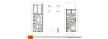 A floor plan for a two-story residential building with a garage.