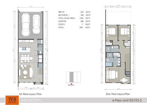 A floor plan for a 4-plex unit shows the layout of the first and second floors.