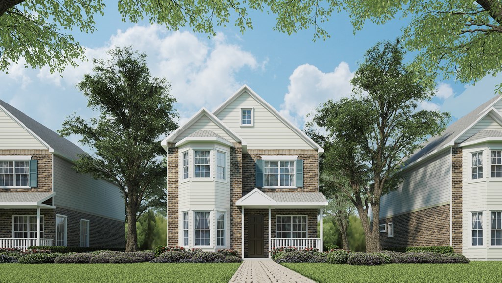 A white house with a grey roof and a black door.