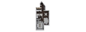 a floor plan of a studio apartment with a bedroom and a bathroom