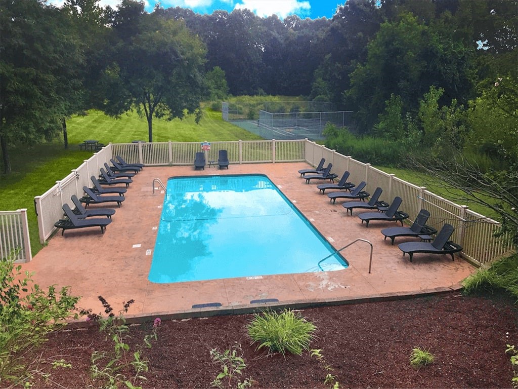 View of Green space and pool at Silvertree Apartments
