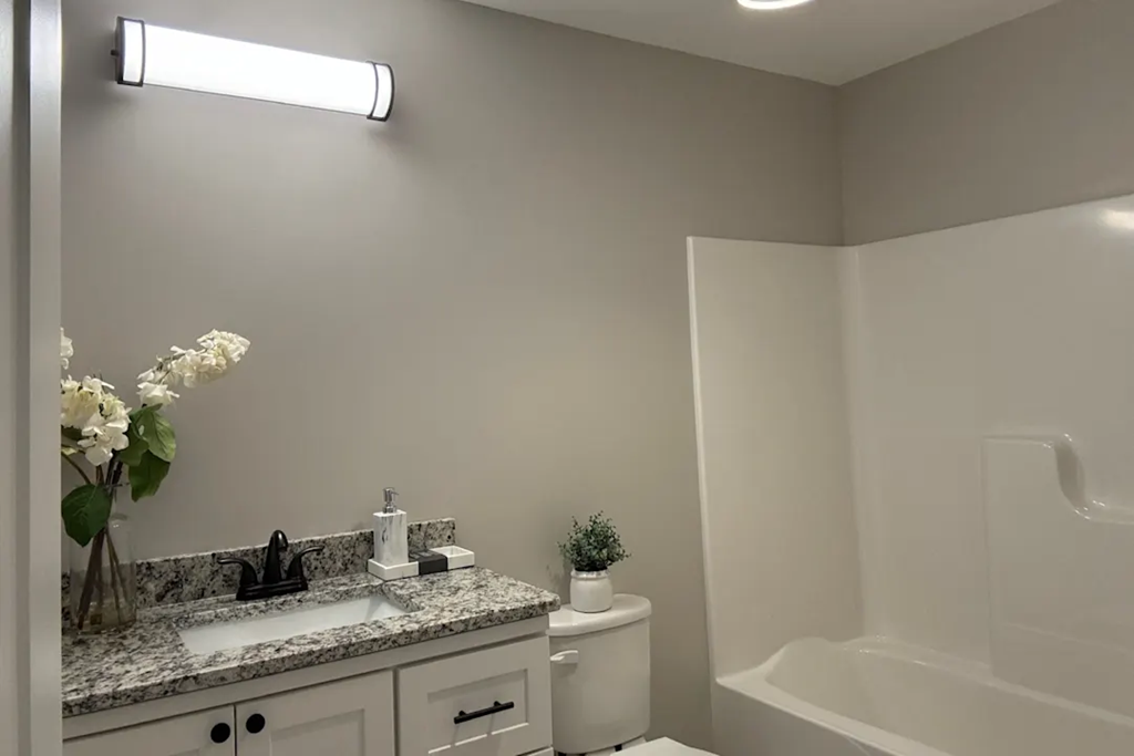 a bathroom with a sink and a bath tub